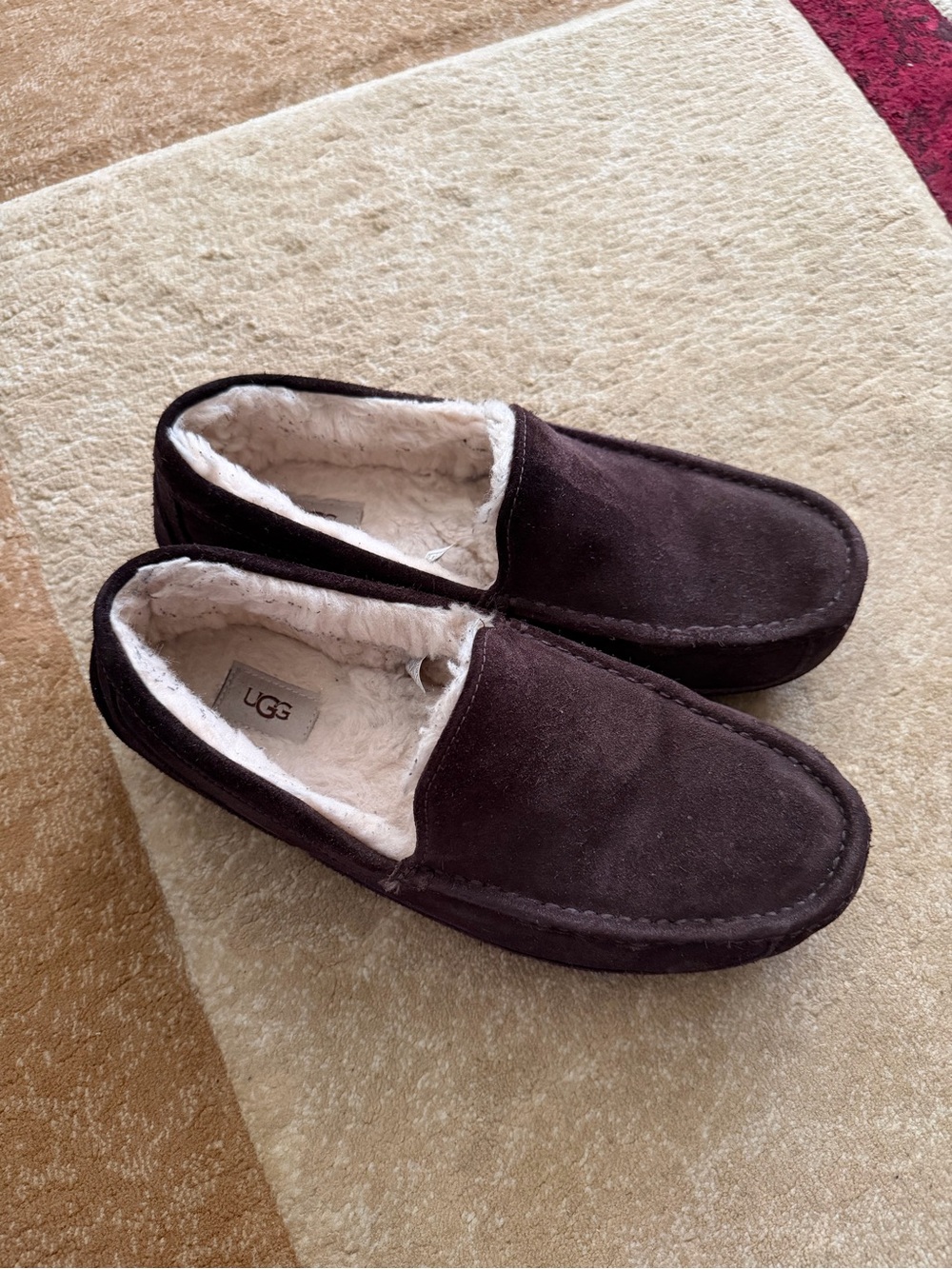 UGG Men's Dark Brown Suede Shearling-Lined Slip-Ons